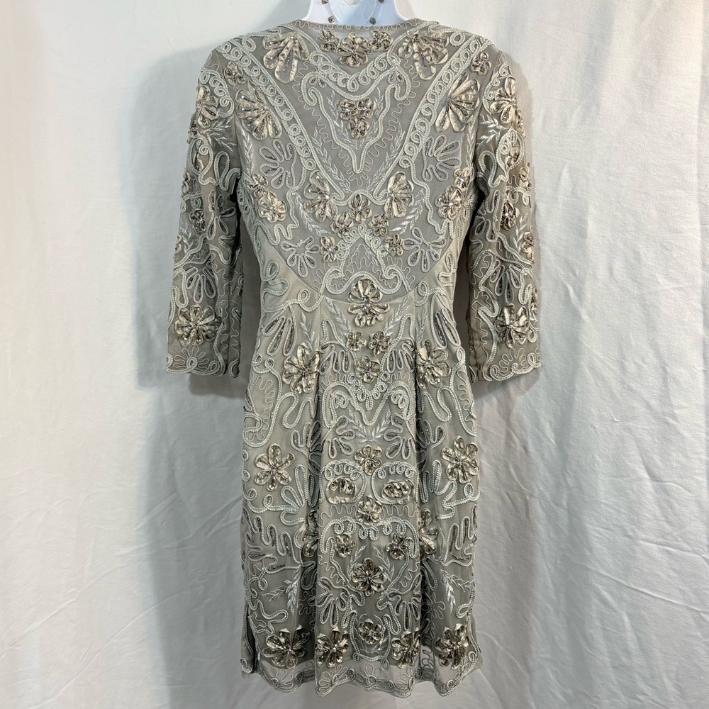 Y2K Sue Wong Floral Embroidered Mini Dress in Taupe - Picture 11 of 12